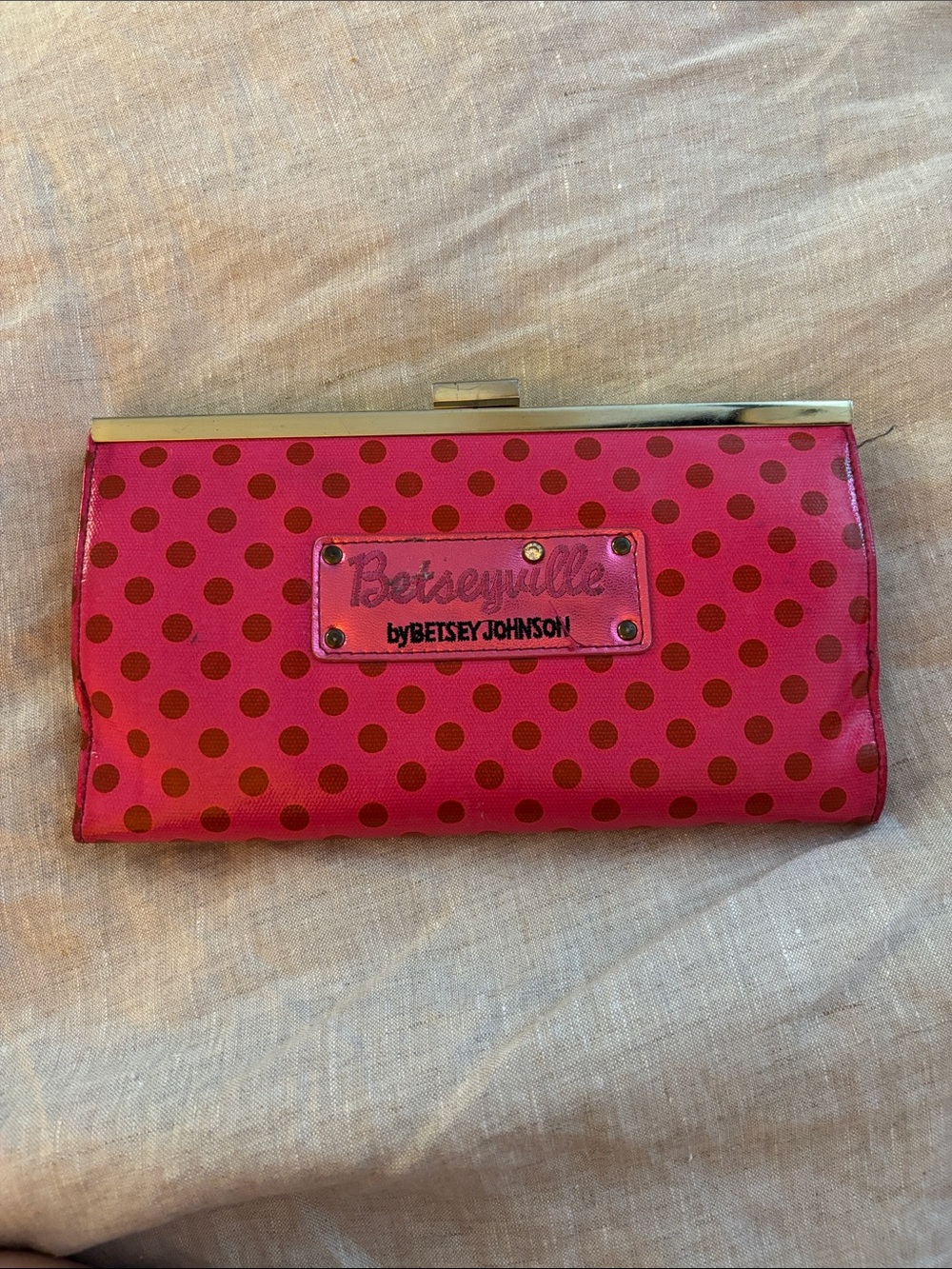 Betsey Johnson Hot Pink Wallet with Red Polka Dots